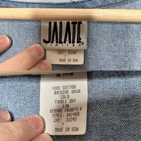 Vintage Jalate 90s Denim Ribbed Cotton Lace Up Dress - Picture 10 of 10